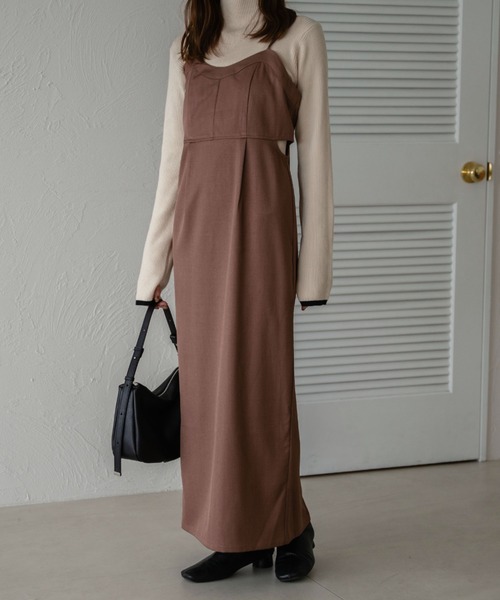 raffime（ラフィミー）の「バックデザインナローキャミワンピース（ワンピース・レディース・ベージュ/ダークブラウン/チャコールグレー・フリー）」の8枚目の写真