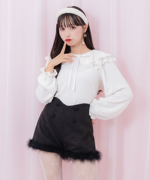 Honey Cinnamon（ハニーシナモン）の「裾フェザーハイウエストショートパンツ（その他パンツ・レディース・ホワイト/ブラック・FREE）」の9枚目の写真