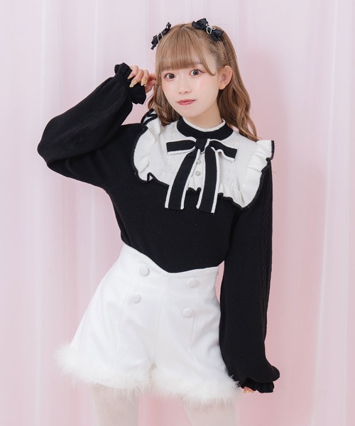 Honey Cinnamon（ハニーシナモン）の「裾フェザーハイウエストショートパンツ（その他パンツ・レディース・ホワイト/ブラック・FREE）」の13枚目の写真