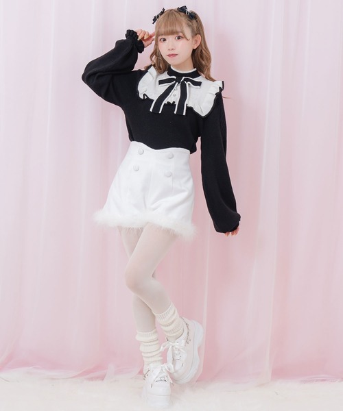 Honey Cinnamon（ハニーシナモン）の「裾フェザーハイウエストショートパンツ（その他パンツ・レディース・ホワイト/ブラック・FREE）」の6枚目の写真