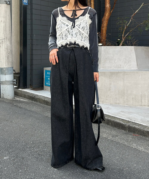 Kastane(カスタネ)の「【前後2way】チュールベロアプルオーバー(Tシャツ/カットソー・レディース・ブルー/アイボリー/ブラック/ブラウン・FREE)」の6枚目の写真