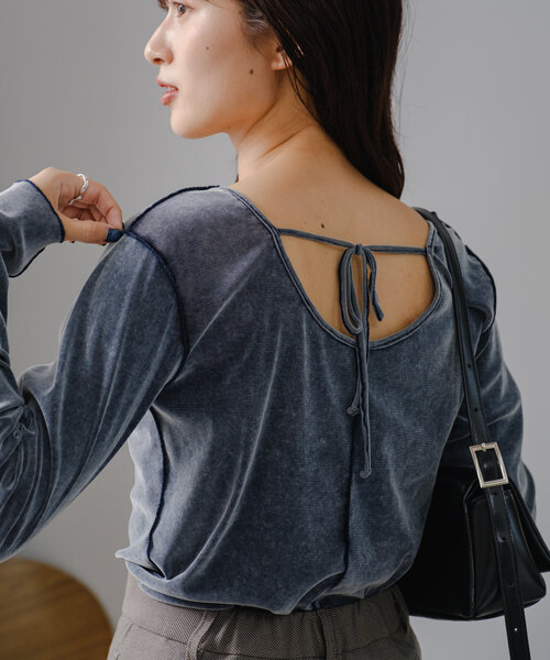 Kastane(カスタネ)の「【前後2way】チュールベロアプルオーバー(Tシャツ/カットソー・レディース・ブルー/アイボリー/ブラック/ブラウン・FREE)」の16枚目の写真