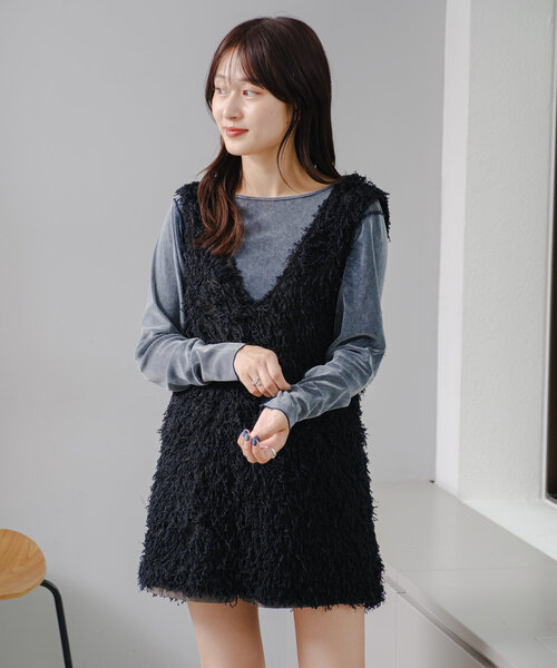 Kastane(カスタネ)の「【前後2way】チュールベロアプルオーバー(Tシャツ/カットソー・レディース・ブルー/アイボリー/ブラック/ブラウン・FREE)」の17枚目の写真