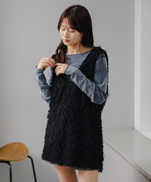 Kastane（カスタネ）の「【前後2way】チュールベロアプルオーバー（T