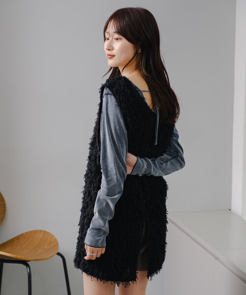 Kastane(カスタネ)の「【前後2way】チュールベロアプルオーバー(Tシャツ/カットソー・レディース・ブルー/アイボリー/ブラック/ブラウン・FREE)」の20枚目の写真