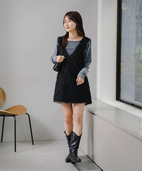 Kastane(カスタネ)の「【前後2way】チュールベロアプルオーバー(Tシャツ/カットソー・レディース・ブルー/アイボリー/ブラック/ブラウン・FREE)」の21枚目の写真