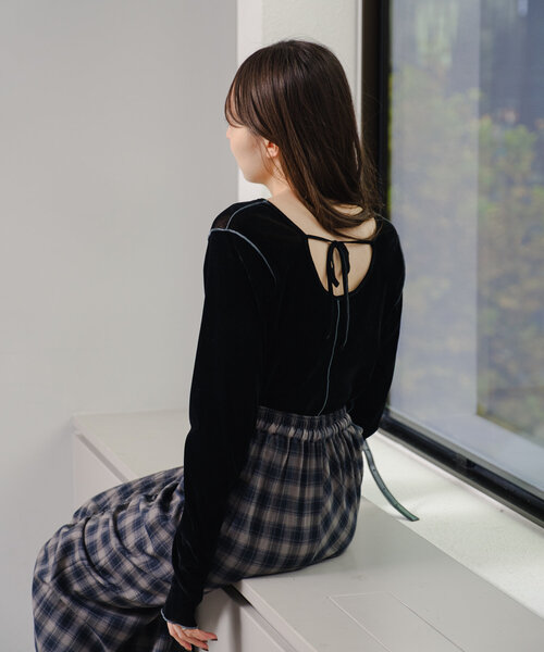 セール】【前後2way】チュールベロアプルオーバー（Tシャツ/カットソー