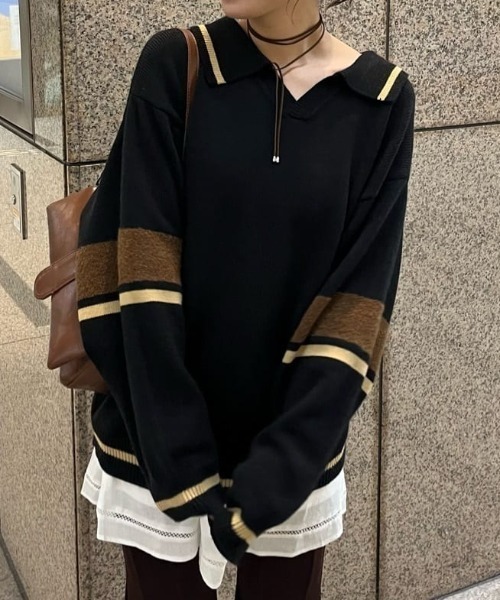 Kastane（カスタネ）の「【4色展開】スキッパーラインニットプルオーバー（ニット/セーター・レディース・ベージュ/ブラック/アイボリー/チャコールグレー・FREE）」の6枚目の写真