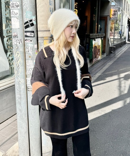 Kastane（カスタネ）の「【4色展開】スキッパーラインニットプルオーバー（ニット/セーター・レディース・ベージュ/ブラック/アイボリー/チャコールグレー・FREE）」の8枚目の写真