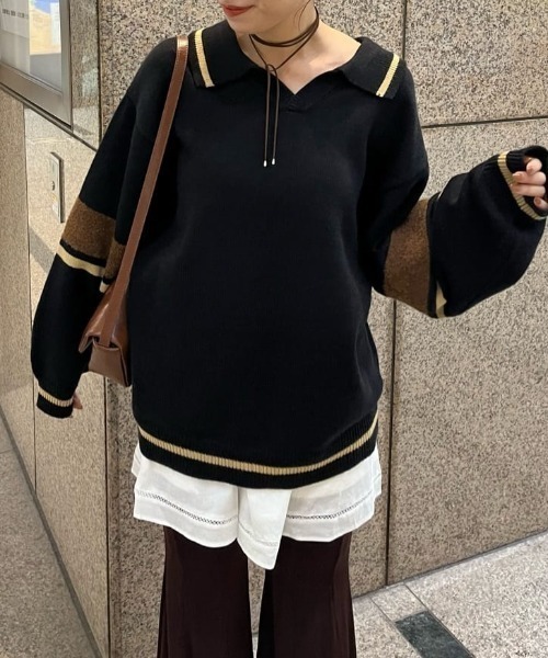 Kastane（カスタネ）の「【4色展開】スキッパーラインニットプルオーバー（ニット/セーター・レディース・ベージュ/ブラック/アイボリー/チャコールグレー・FREE）」の9枚目の写真