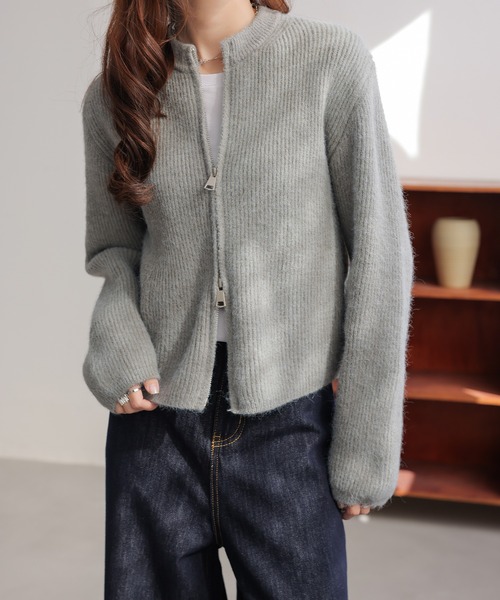 セール】風合いを、楽しむ。クルーネックダブルジップカーディガン