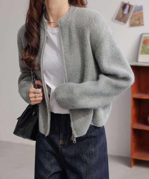 セール】風合いを、楽しむ。クルーネックダブルジップカーディガン