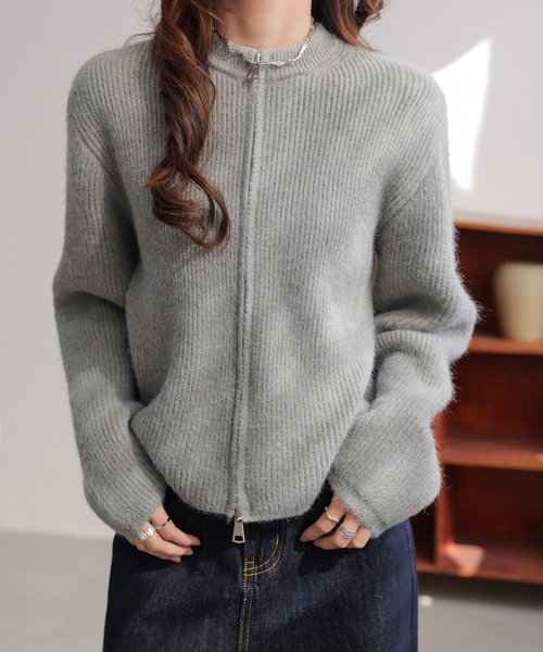 セール】風合いを、楽しむ。クルーネックダブルジップカーディガン