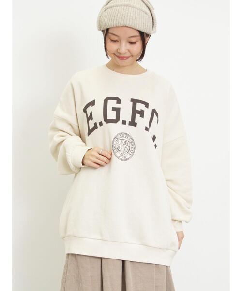 Samansa Mos2（サマンサ モスモス）の「飛び裏毛ロゴプリントゆるスウェット（Tシャツ/カットソー・レディース・ブラウン/ベージュ/ネイビー/グレー・F）」の4枚目の写真