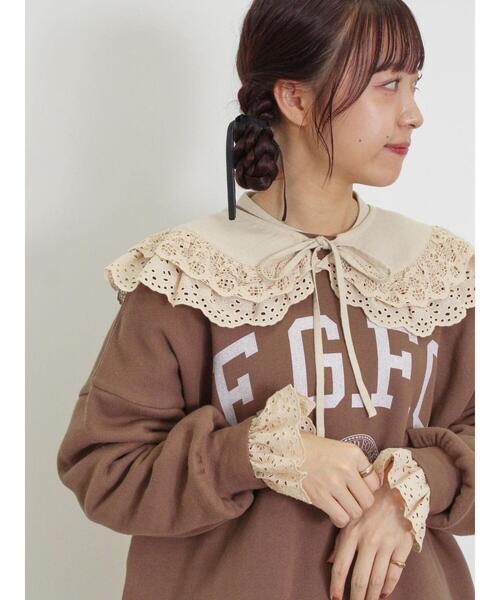 Samansa Mos2（サマンサ モスモス）の「飛び裏毛ロゴプリントゆるスウェット（Tシャツ/カットソー・レディース・ブラウン/ベージュ/ネイビー/グレー・F）」の3枚目の写真