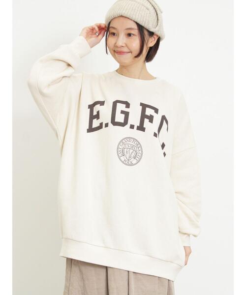 Samansa Mos2（サマンサ モスモス）の「飛び裏毛ロゴプリントゆるスウェット（Tシャツ/カットソー・レディース・ブラウン/ベージュ/ネイビー/グレー・F）」の5枚目の写真