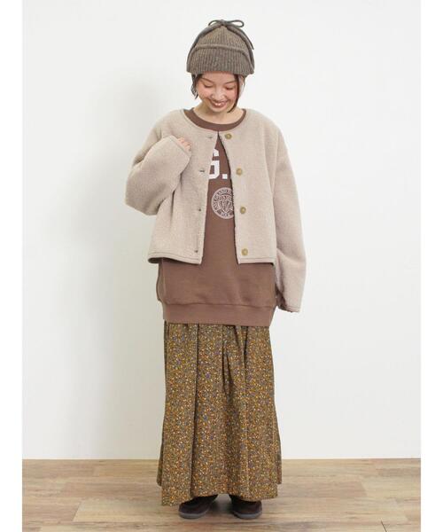 Samansa Mos2（サマンサ モスモス）の「飛び裏毛ロゴプリントゆるスウェット（Tシャツ/カットソー・レディース・ブラウン/ベージュ/ネイビー/グレー・F）」の12枚目の写真