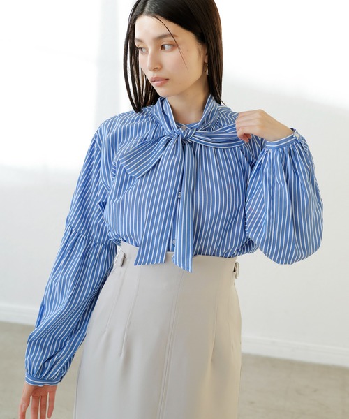 VIS（ビス）の「【洗える】アソートボウタイブラウス(デニム＆シャツ)（シャツ/ブラウス・レディース・ブルー/ブルー系その他4/オフホワイト・FREE）」の10枚目の写真