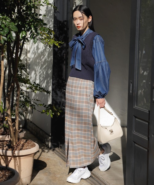 VIS（ビス）の「【洗える】アソートボウタイブラウス(デニム＆シャツ)（シャツ/ブラウス・レディース・ブルー/ブルー系その他4/オフホワイト・FREE）」の6枚目の写真