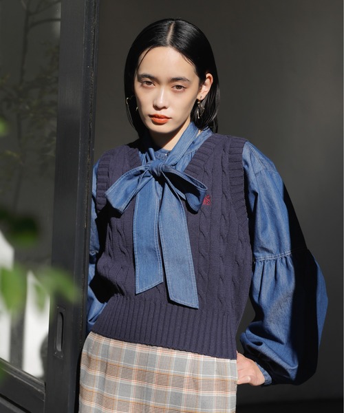 VIS（ビス）の「【洗える】アソートボウタイブラウス(デニム＆シャツ)（シャツ/ブラウス・レディース・ブルー/ブルー系その他4/オフホワイト・FREE）」の5枚目の写真