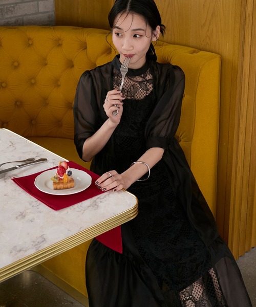 forksy.（フォルクシー）の「【forksy.】【オケージョン対応】フラワーメッシュ切替 ティアードワンピース（ドレス・レディース・ブラック/ピンクベージュ/ミント・FREE）」の16枚目の写真