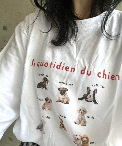 merrylatte（メリーラテ）の「DOGデザインロングTシャツ（Tシャツ/カットソー・レディース・ネイビー/レッド・MEDIUM/SMALL/X-LARGE/LARGE/X-SMALL）」の2枚目の写真
