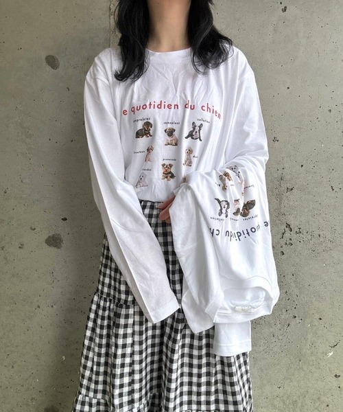 merrylatte（メリーラテ）の「DOGデザインロングTシャツ（Tシャツ/カットソー・レディース・ネイビー/レッド・MEDIUM/SMALL/X-LARGE/LARGE/X-SMALL）」の3枚目の写真