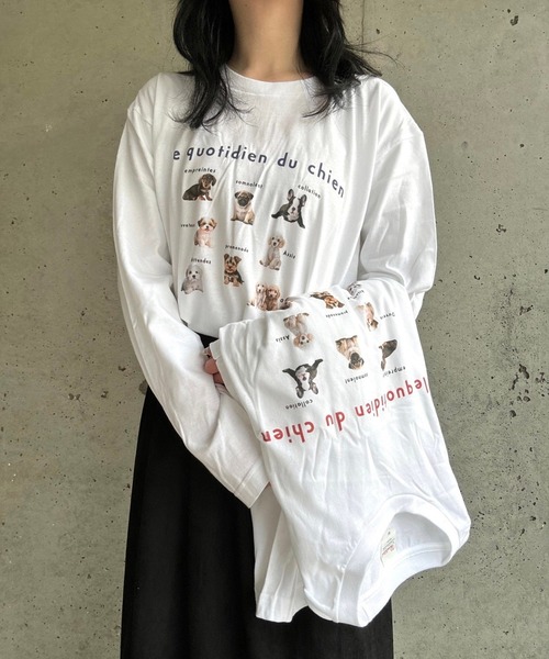 merrylatte（メリーラテ）の「DOGデザインロングTシャツ（Tシャツ/カットソー・レディース・ネイビー/レッド・MEDIUM/SMALL/X-LARGE/LARGE/X-SMALL）」の4枚目の写真