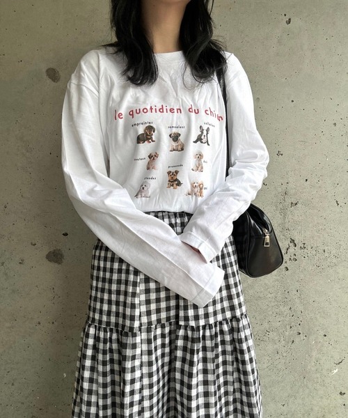 merrylatte（メリーラテ）の「DOGデザインロングTシャツ（Tシャツ/カットソー・レディース・ネイビー/レッド・MEDIUM/SMALL/X-LARGE/LARGE/X-SMALL）」の5枚目の写真