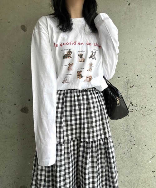merrylatte（メリーラテ）の「DOGデザインロングTシャツ（Tシャツ/カットソー・レディース・ネイビー/レッド・MEDIUM/SMALL/X-LARGE/LARGE/X-SMALL）」の6枚目の写真