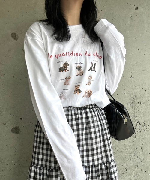 merrylatte（メリーラテ）の「DOGデザインロングTシャツ（Tシャツ/カットソー・レディース・ネイビー/レッド・MEDIUM/SMALL/X-LARGE/LARGE/X-SMALL）」の7枚目の写真