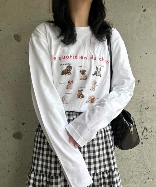 merrylatte（メリーラテ）の「DOGデザインロングTシャツ（Tシャツ/カットソー・レディース・ネイビー/レッド・MEDIUM/SMALL/X-LARGE/LARGE/X-SMALL）」の8枚目の写真