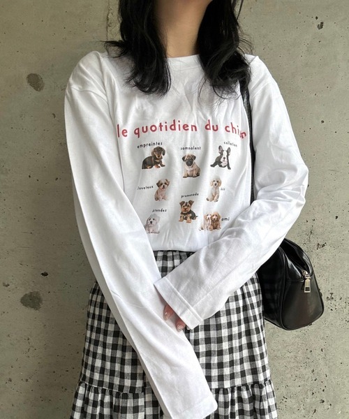 merrylatte（メリーラテ）の「DOGデザインロングTシャツ（Tシャツ/カットソー・レディース・ネイビー/レッド・MEDIUM/SMALL/X-LARGE/LARGE/X-SMALL）」の9枚目の写真