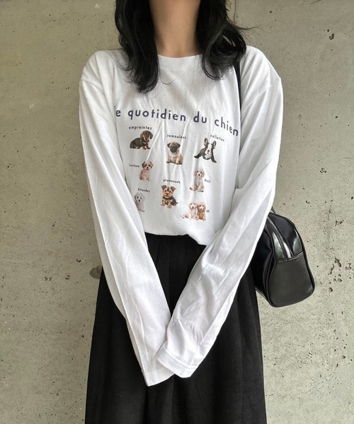 merrylatte（メリーラテ）の「DOGデザインロングTシャツ（Tシャツ/カットソー・レディース・ネイビー/レッド・MEDIUM/SMALL/X-LARGE/LARGE/X-SMALL）」の10枚目の写真