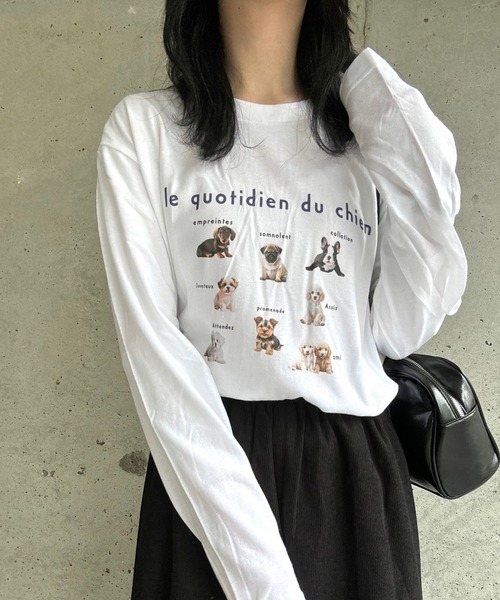 merrylatte（メリーラテ）の「DOGデザインロングTシャツ（Tシャツ/カットソー・レディース・ネイビー/レッド・MEDIUM/SMALL/X-LARGE/LARGE/X-SMALL）」の12枚目の写真