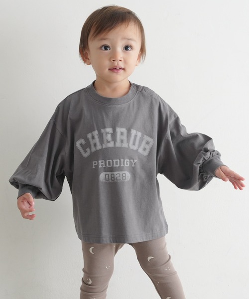 PUPPAPUPO(プッパプーポ)の「カレッジロゴ 長袖 Tシャツ(Tシャツ/カットソー・キッズ・チャコール/アイボリー/ベビーピンク・110/100/90/80)」の1枚目の写真