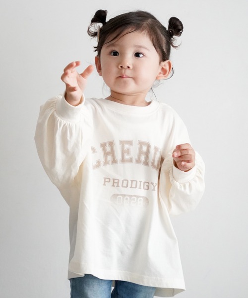 PUPPAPUPO(プッパプーポ)の「カレッジロゴ 長袖 Tシャツ(Tシャツ/カットソー・キッズ・チャコール/アイボリー/ベビーピンク・110/100/90/80)」の2枚目の写真