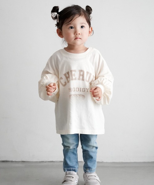 PUPPAPUPO(プッパプーポ)の「カレッジロゴ 長袖 Tシャツ(Tシャツ/カットソー・キッズ・チャコール/アイボリー/ベビーピンク・110/100/90/80)」の8枚目の写真
