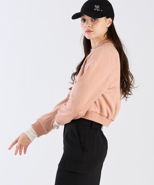 To b. by agnes b.（トゥービーバイアニエスベー）の「スエードライクブルゾン（ライダースジャケット・レディース・ピンク・38/36/40）」の4枚目の写真