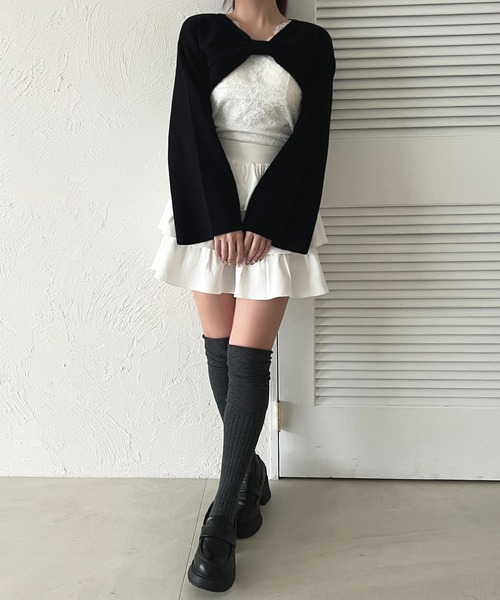apres jour（アプレジュール）の「リボンショートトップス【ZOZOTOWN限定アイテム】（カーディガン/ボレロ・レディース・ブラック/ホワイト/スモークピンク/ブラウン系その他・X-LARGE/フリー）」の13枚目の写真