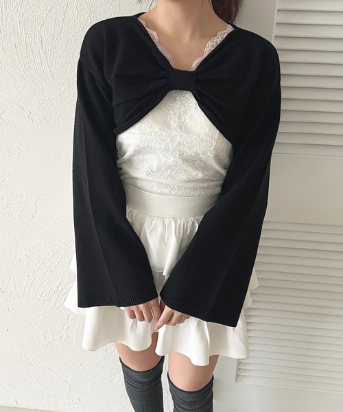 apres jour（アプレジュール）の「リボンショートトップス【ZOZOTOWN限定アイテム】（カーディガン/ボレロ・レディース・ブラック/ホワイト/スモークピンク/ブラウン系その他・X-LARGE/フリー）」の10枚目の写真