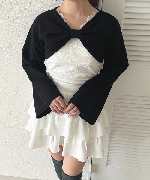 apres jour（アプレジュール）の「リボンショートトップス【ZOZOTOWN限定アイテム】（カーディガン/ボレロ・レディース・ブラック/ホワイト/スモークピンク/ブラウン系その他・X-LARGE/フリー）」の11枚目の写真