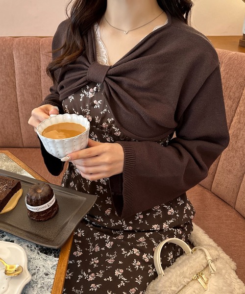 apres jour（アプレジュール）の「リボンショートトップス【ZOZOTOWN限定アイテム】（カーディガン/ボレロ・レディース・ブラック/ホワイト/スモークピンク/ブラウン系その他・X-LARGE/フリー）」の14枚目の写真