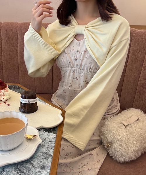 apres jour（アプレジュール）の「リボンショートトップス【ZOZOTOWN限定アイテム】（カーディガン/ボレロ・レディース・ブラック/ホワイト/スモークピンク/ブラウン系その他・X-LARGE/フリー）」の7枚目の写真