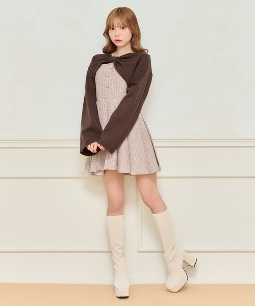 apres jour（アプレジュール）の「リボンショートトップス【ZOZOTOWN限定アイテム】（カーディガン/ボレロ・レディース・ブラック/ホワイト/スモークピンク/ブラウン系その他・X-LARGE/フリー）」の17枚目の写真