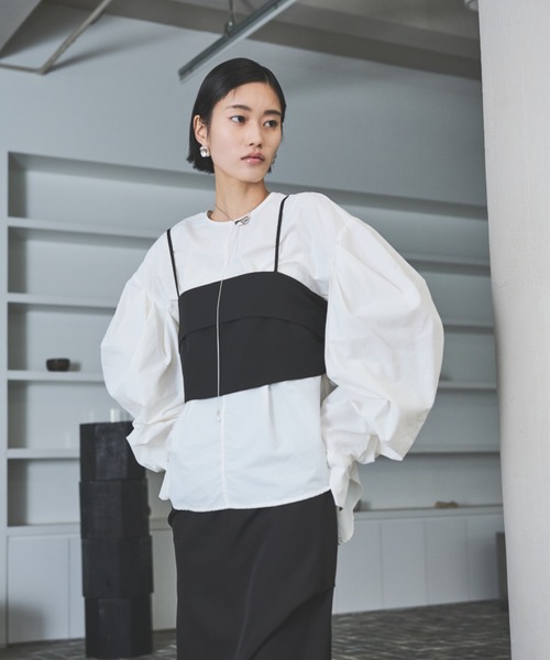 サンローラン リボンビスチェ ブラック・ホワイト mellowneon セットアップ リボンビスチェタックスカートセットアップ