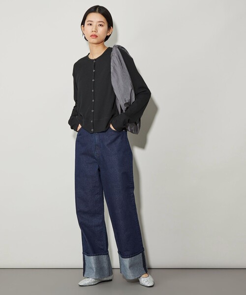 CITEN（シテン）の「＜CITEN＞ラメロールアップワイドデニムNV（デニムパンツ・レディース・ネイビー・M/S/L）」の3枚目の写真