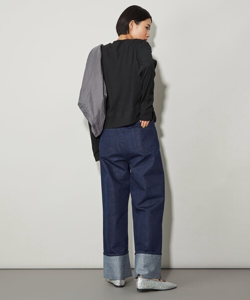 CITEN（シテン）の「＜CITEN＞ラメロールアップワイドデニムNV（デニムパンツ・レディース・ネイビー・M/S/L）」の4枚目の写真