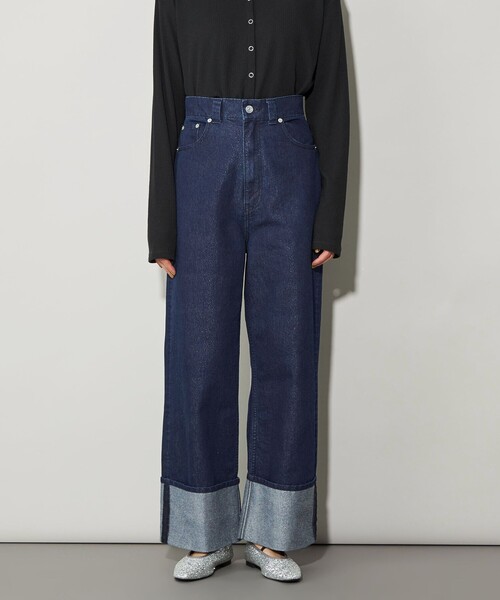 CITEN（シテン）の「＜CITEN＞ラメロールアップワイドデニムNV（デニムパンツ・レディース・ネイビー・M/S/L）」の5枚目の写真