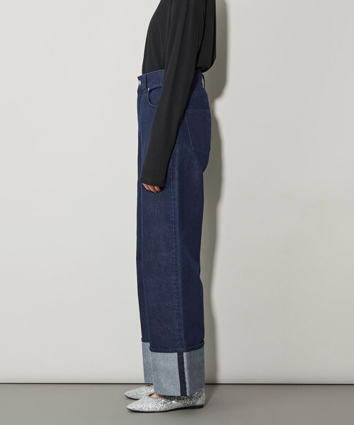 CITEN（シテン）の「＜CITEN＞ラメロールアップワイドデニムNV（デニムパンツ・レディース・ネイビー・M/S/L）」の6枚目の写真